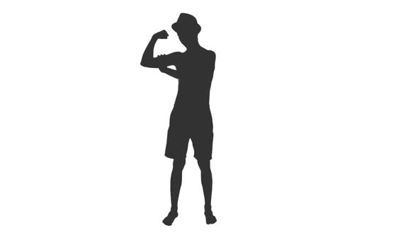 Silhouette of Young Shirtless Man Posing and Shows His Muscles alt