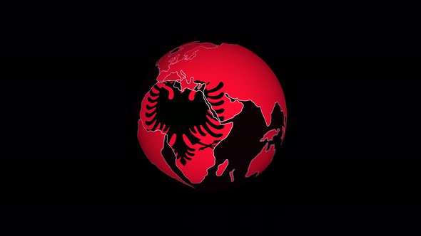 Albania Flag 3d Planet Earth Animated Black Background