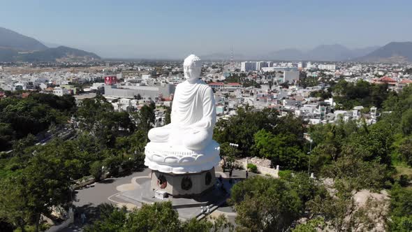 Tourist attraction and religious spot of the world biggest Buddha statue at Long Son Pagoda temple,