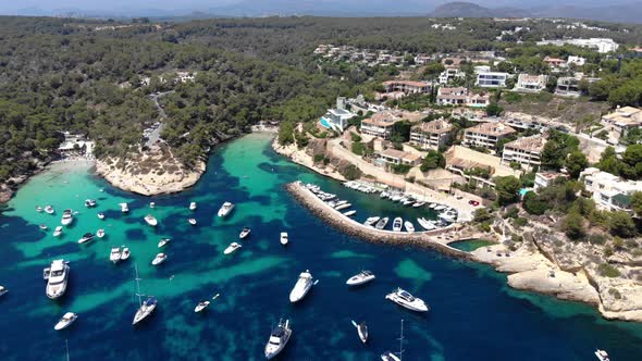 Aerial view of Five Fingers Bay of Portals Vells on Majorca