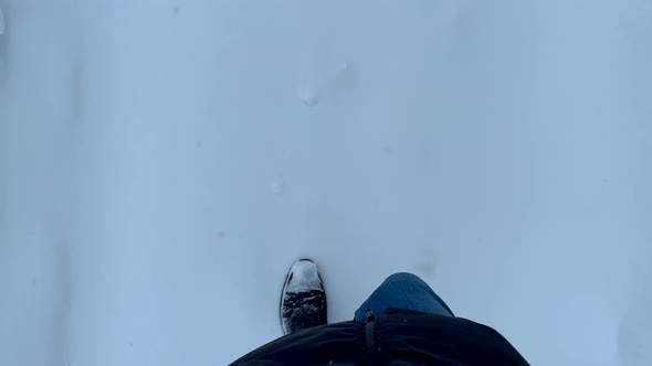 Person Walking In Deep, White, Fresh Snow - Enjoying Stroll After Snowstorm - POV