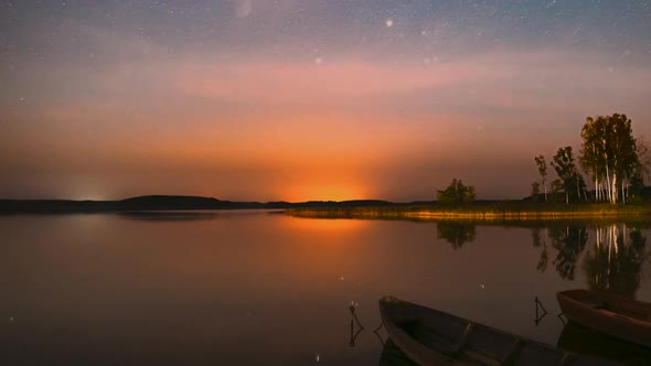 Real Colorful Night Stars Above Braslav Braslau Lake