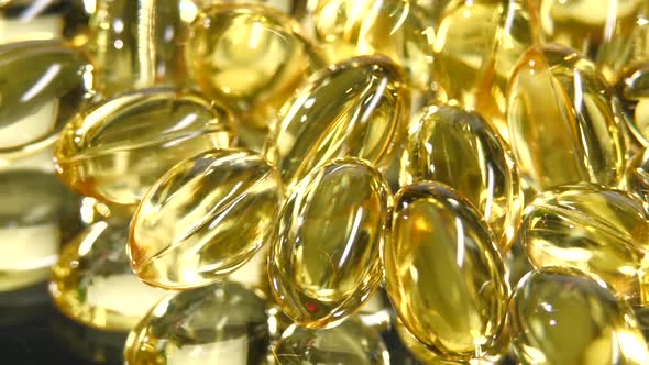 Omega 3 Fish Oil Capsules, Rotation, Reflection, Close Up