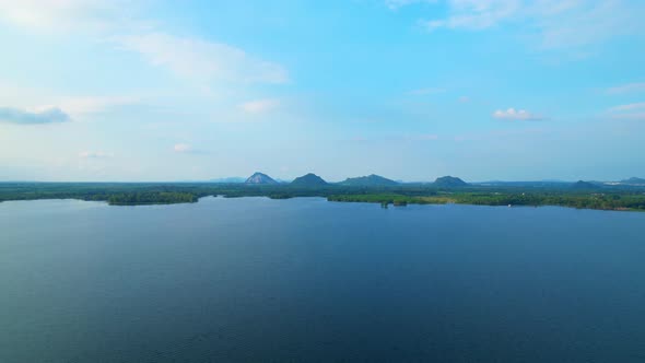 4K Aerial view drone fly over Water reservoir  in the countryside of Thailand.