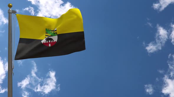 Saxony-Anhalt Flag With Emblem Sachsenanhalt (Germany) On Flagpole