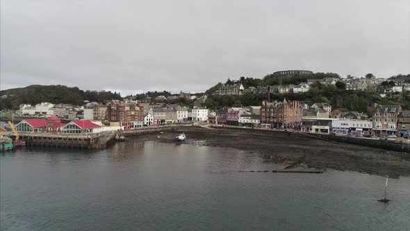 Flying Towards Oban Town and Harbour