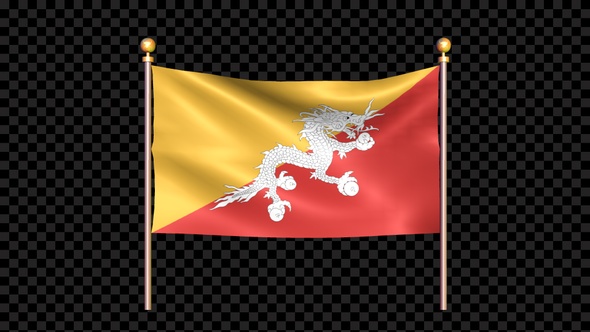 Flag Of Bhutan Waving In Double Pole Looped