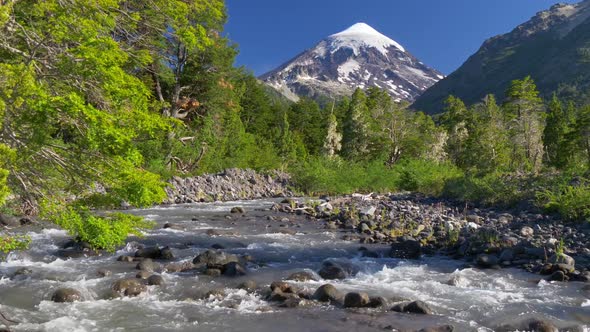 Sliding Shot of Lanin Volcano in Lanin National Park