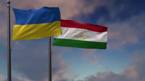 Tajikistan Flag Waving Along With The National Flag Of The Ukraine - 2K