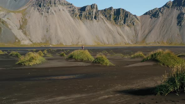 Epic Drone View of the Landscape in Stokksnes