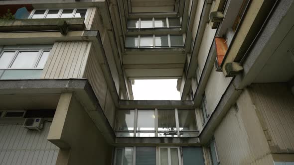 Unusual Balconies on a High Residential Building View From Below