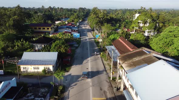 Aerial view move over small town toward Seberang Perai Selatan