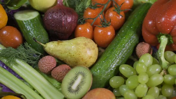 Fruits and Vegetables Being Splashed By Water