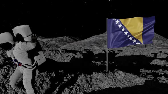 Astronaut Planting Bosnia and Herzegovina Flag on the Moon