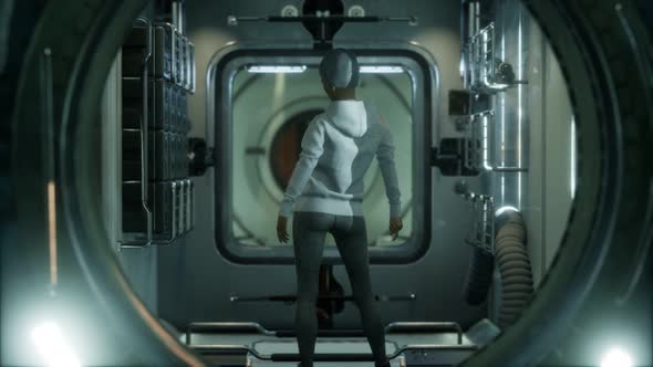 Woman Astronaut on a Futuristic Spaceship alt