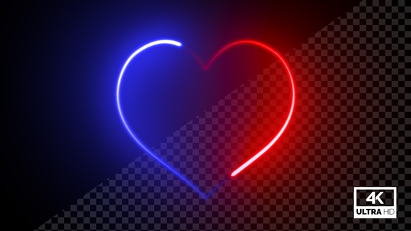 Multicolor Neon Red And Blue Heart Beating 4K Alpha Footage V2