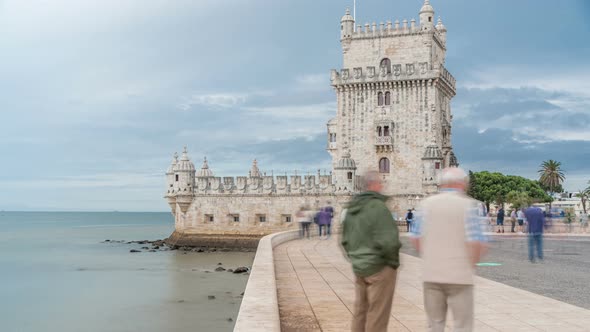 Belem Tower is a Fortified Tower Located in the Civil Parish of Santa Maria De Belem Timelapse in