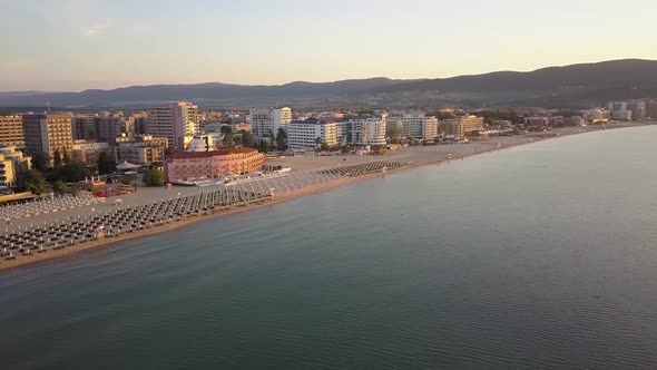 Aerial View of Sunny Beach City That is Located on Black Sea Shore