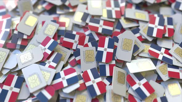 Pile of SIM Cards with Flag of the Dominican Republic