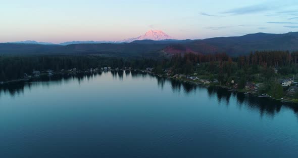 Mount Rainier Sunset View Lake Reflection Drone Aerial