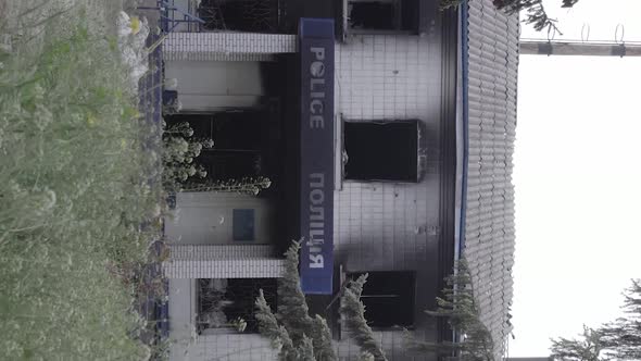 Vertical Video of a Destroyed Police Station in Ukraine During the War