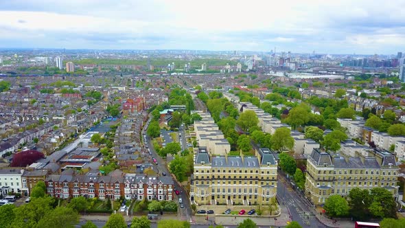 Aerial View of English houses in Clapham London during Spring