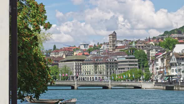 The Enchanting Landscape of the Zurich Bridge Over Limmat Against the Background of Ancient