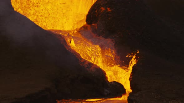 Lava Erupting From Fagradalsfjall Volcano In Reykjanes Peninsula Iceland