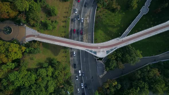 Drone Aerial Top View Beautiful Kyiv Pedestrian and Bicycle Klitschko Bridge