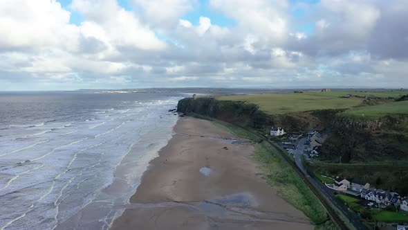 Aerial View of Mussenden Temple and Downhill Beach in County Londonderry in Northern Ireland