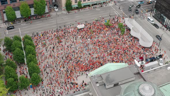 Indigenous Protesters Occupy the Vancouver Art Gallery to Cancel Canada Day, Cinematic Rising Drone