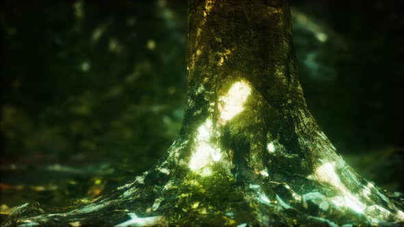 Old Trees with Lichen and Moss in Green Forest