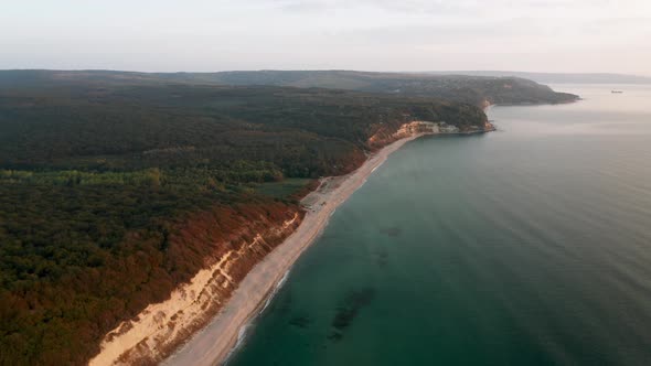 Drone flight above a picturesque rocky coastline