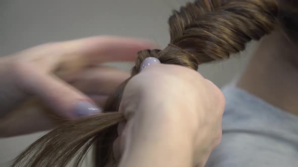 Hairdresser Makes Pigtails To a Girl