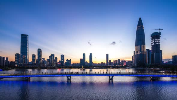 Timelapse of city skyline from day to night in shenzhen china