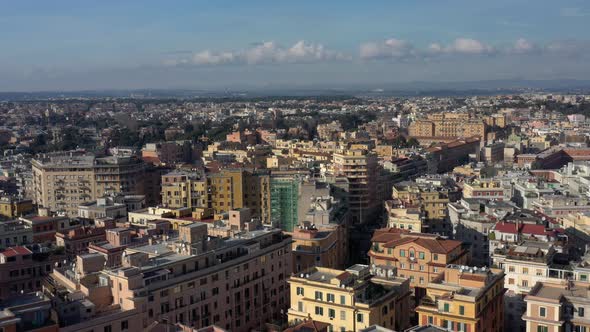Aerial View of Residential District of Rome, Italy. Tilt Up Panoramic Shot.