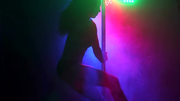 Sexy Girl Dancing on a Pole in the Spotlight