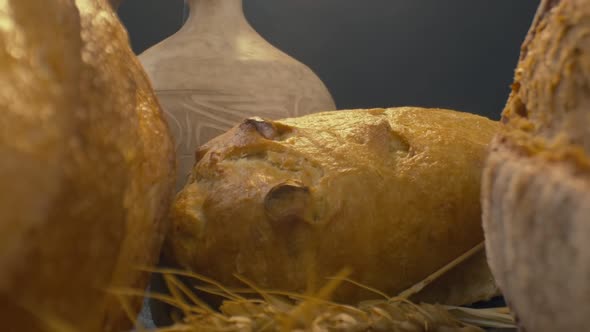 Closeup of Fresh Baked Whole Grain Bread Move in Slow Motion