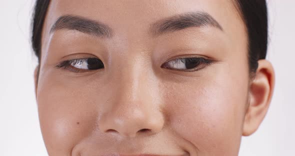 Close Up Portrait of Cheerful Asian Lady Smiling at Camera Slow Motion