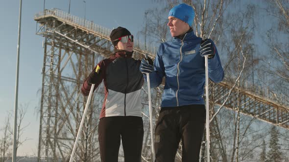 Two Cross-country Skiers Outdoors