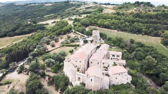 Circular Aerial View of Bagno Vignoni Medieval Town of Tuscany