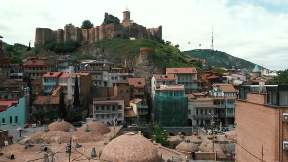 Aerial Forward Fly of the Historic Center of Tbilisi