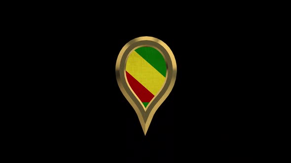 Congo R Flag 3D Rotating Location Gold Pin Icon