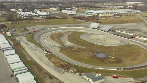 Aerial video of an oval race track