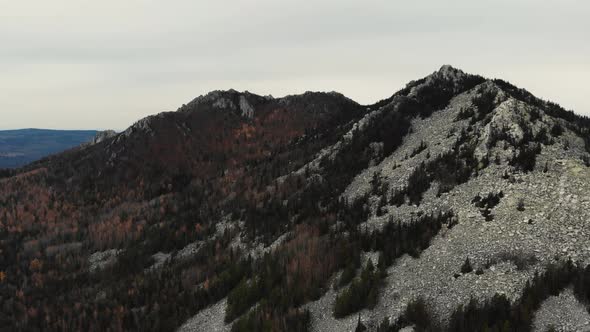 Aerial View of the Top of the Mountain From Pile of Stones in the Autumn Forest