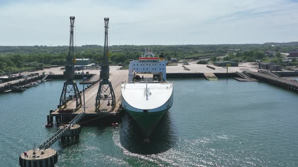 A Car Ferry at Port Awaiting Vehicle Loading