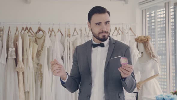 Funny Groom Man Wearing Wedding Clothes Dance in Dressing Room