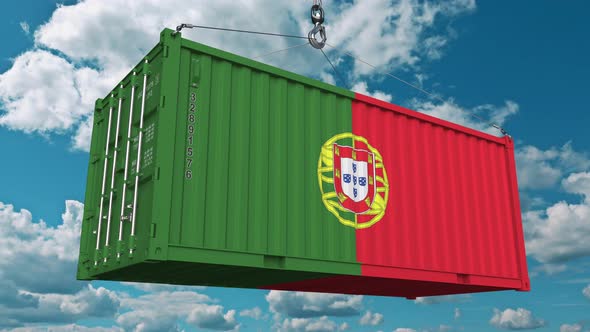 Loading Cargo Container with Flag of Portugal