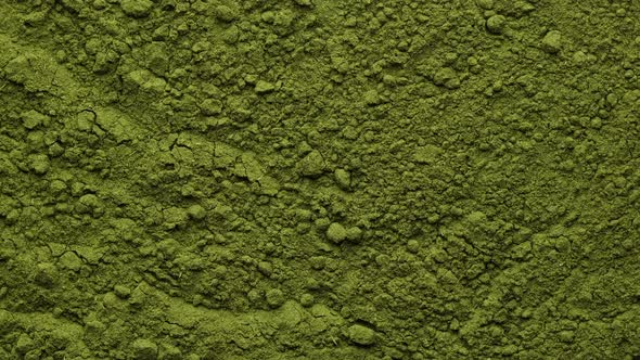 superfoods moringa powder top view rotating. Spirulina, chlorella superfoods