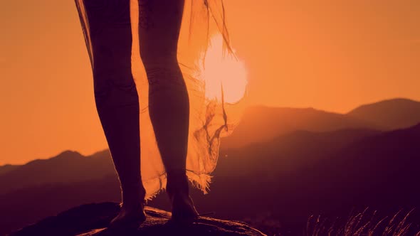 Female Legs Silhouette Sunset Mountain Background